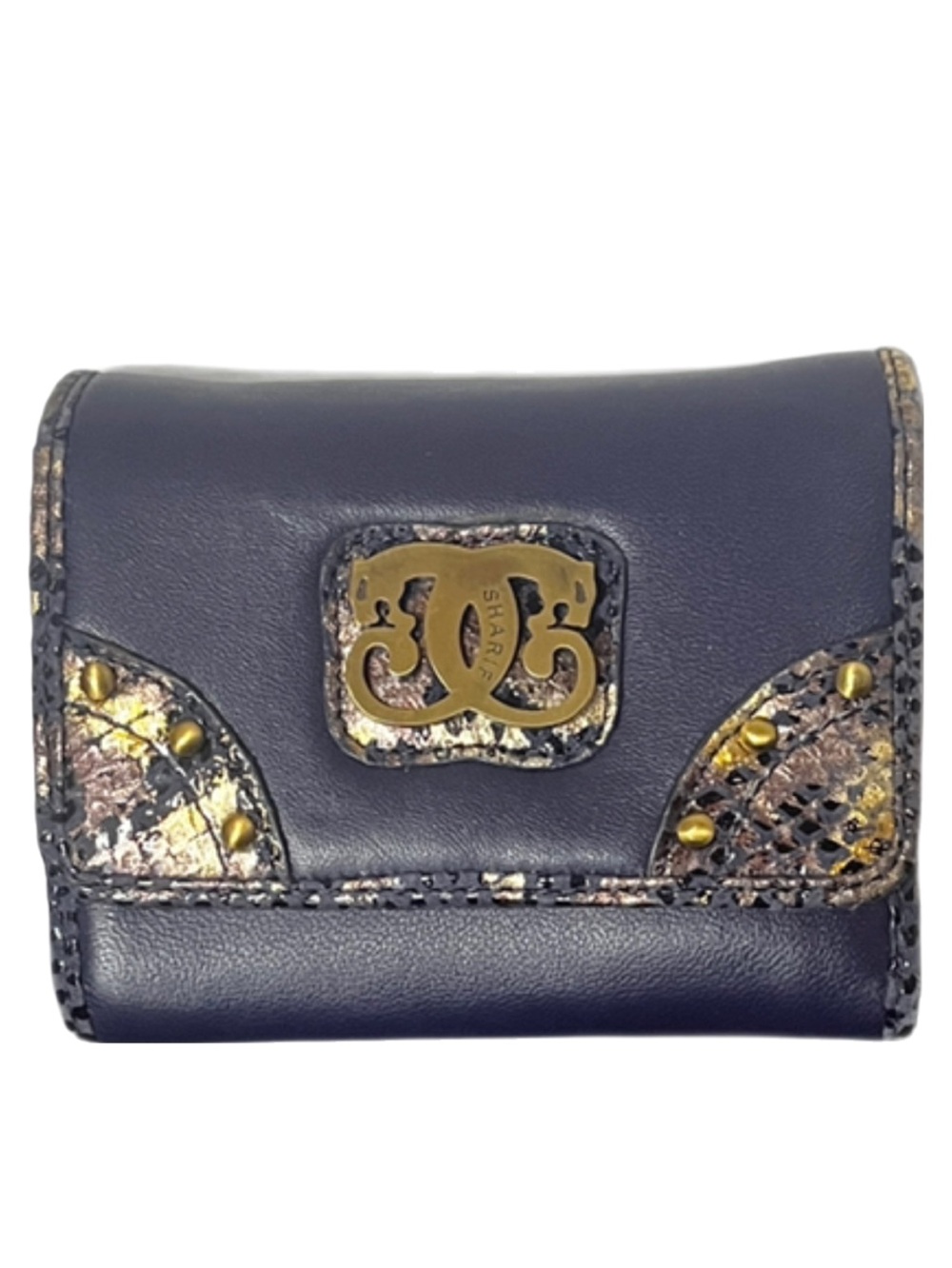 Sharif Navy Leather Tri-fold Wallet